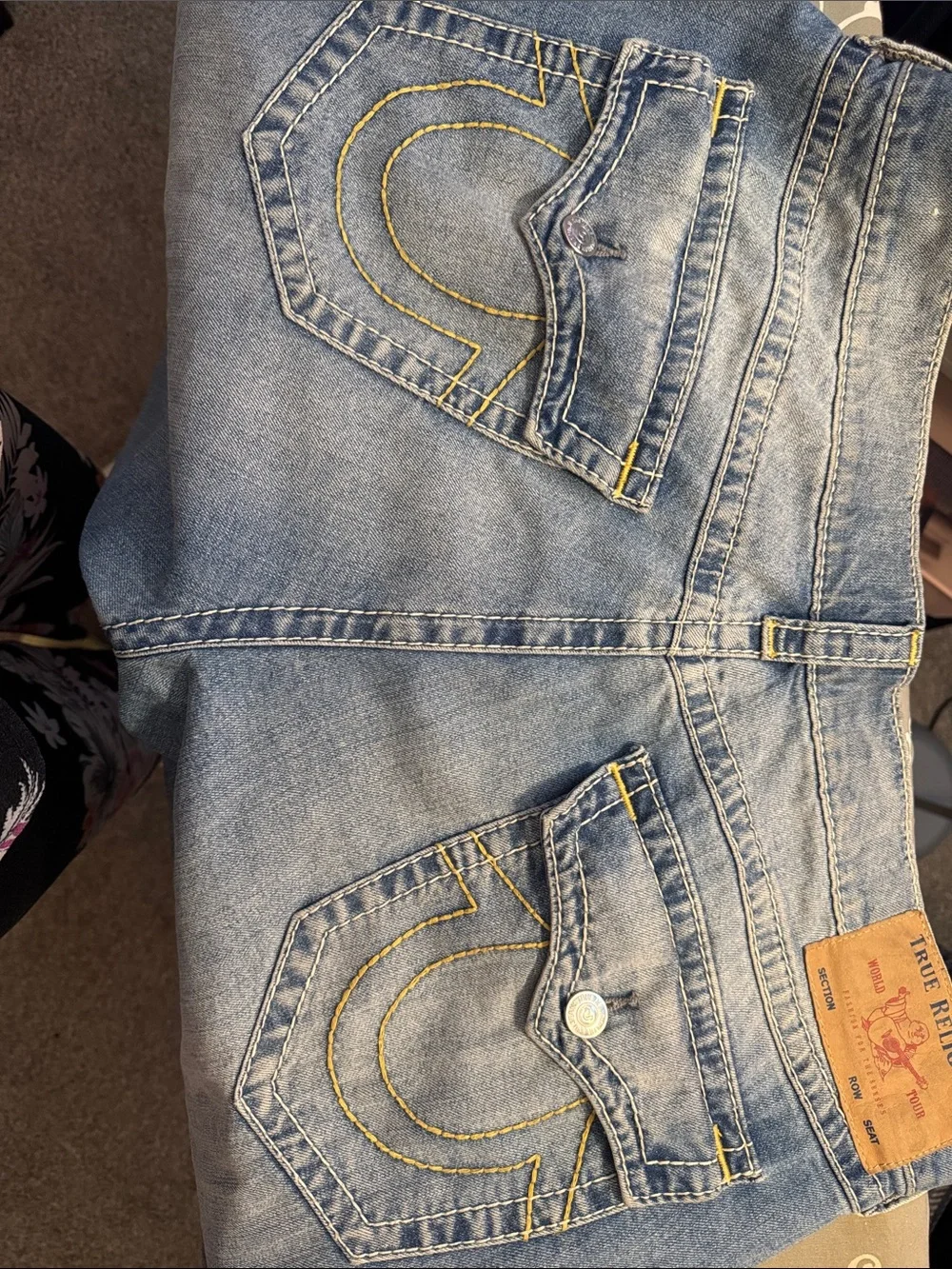 True Religion Light Blue Jeans with Yellow Stitching